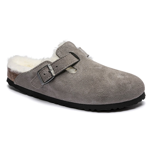 Birkenstock Unisex Boston Shearling Stone Suede Leather Clog